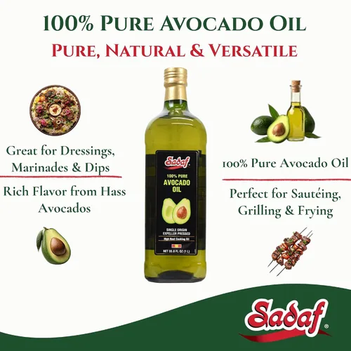 Vista 3 de Sadaf Aceite de aguacate - Aceite de aguacate extra virgen prensado con expulsor para cocinar y saborizar alimentos - 100% puro y de origen único