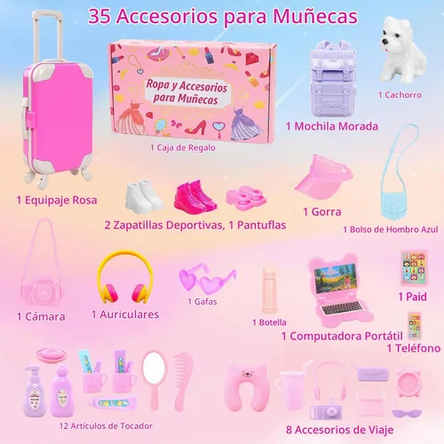 Vista 4 de Juego de 40 accesorios de viaje para muñecas de 11.5 pulgadas