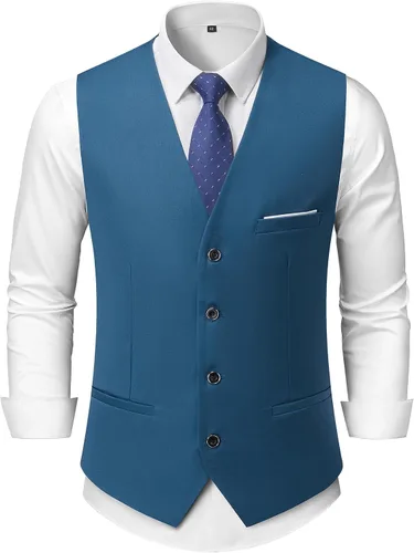 Vista 23 de Chaleco de traje de negocios para hombre, chaqueta ajustada, chalecos de traje casual Beige