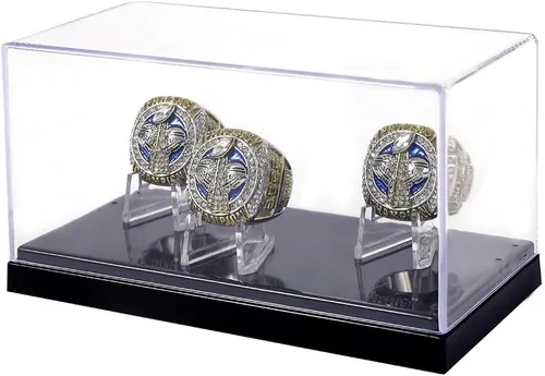 Vista 5 de Caja de exhibición de anillo de campeonato de 4 ranuras Para béisbol, softbol, fútbol, deportes, anillo de escuela secundaria (Cuatro agujeros-1)