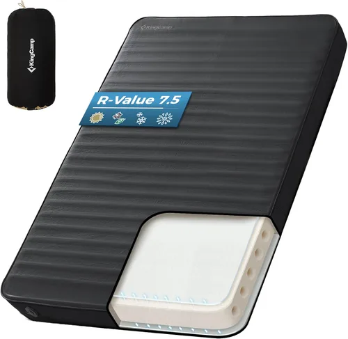 Vista 10 de KingCamp PREMIUM SINGLE - Colchoneta de dormir autoinflable, colchón de aire y espuma de valor R 7.5, almohadilla de dormir aislada de 3 pulgadas