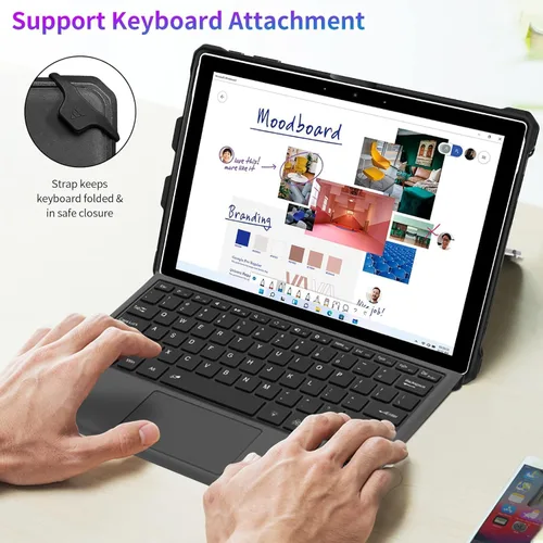 Vista 7 de Funda protectora resistente para Microsoft Surface Pro 7+/7/6/5/4/LTE de 12.3", con soporte para lápiz capacitivo y correa de mano, compatible