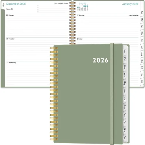 Vista 19 de Agenda 2026 – Agenda semanal y mensual de enero de 2026 a diciembre de 2026, planificador 2026 encuadernado en espiral con 12 pestañas mensuales