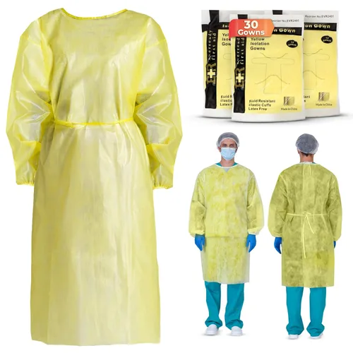 Vista 11 de Bata de aislamiento amarilla Ever Ready First Aid DYN2141-X10 con puños elásticos, cantidad universal (paquete de 10)