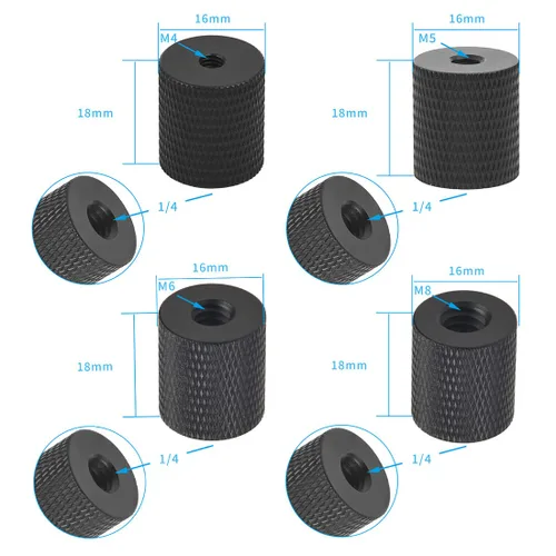 Vista 4 de Paquete de 2 tuercas de trípode 1/4 hembra a 1/4 M4 M5 M6 M8 hembra adaptador tornillo para cámara trípode cardán tuerca de conversión (a M8)