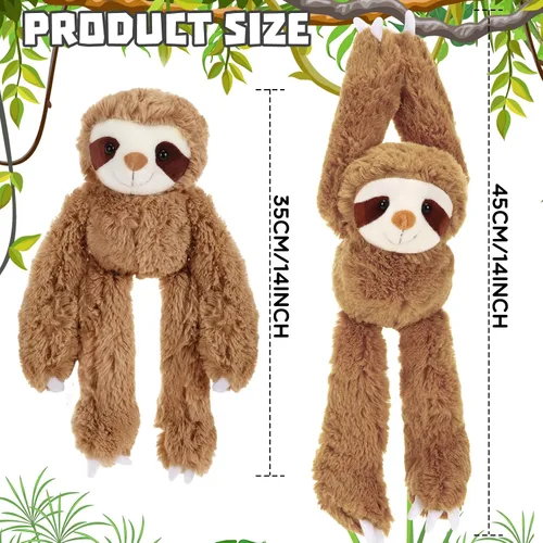 Vista 2 de Queekay 2 Paquetes de Peluches de Perezoso Colgantes de 18 Pulgadas, Perezoso de Tres Dedos con Manos de Velcro para Adolescentes y Adultos, Regalos