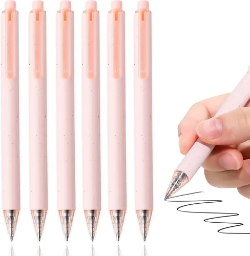 Vista 17 de Paquete de 12 bolígrafos de gel color beige crema, bonitos bolígrafos retráctiles estéticos de tinta negra neutra, punta fina de 0.020 in, secado