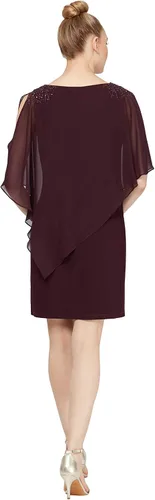 Vista 2 de S.L. Fashions Vestido corto de gasa con cuentas para mujer (Petite y Regular)
