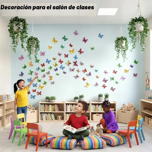 Vista 5 de OPSEAM - Calcomanías 3D de mariposa, 24/48 unidades, para decoraciones de pared, fiestas, con imanes (morado, 24)
