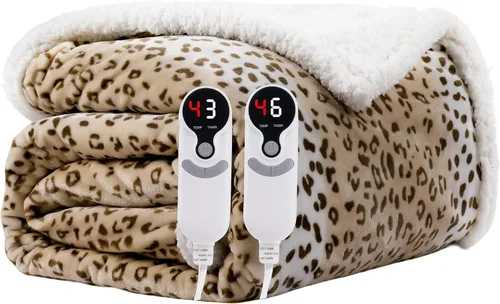 Vista 21 de Manta térmica eléctrica tipo throw tamaño 50"x60" - Tela de franela y sherpa de doble cara, 6 ajustes de calor y 3 horas de apagado automático