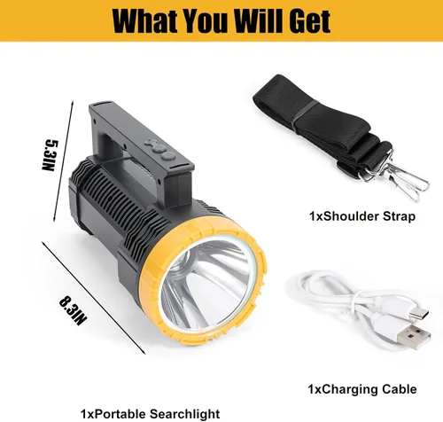 Vista 7 de Linterna LED recargable con pantalla de alimentación, 4 modos de luz, antorcha de mano de alto lúmenes, doble interruptor, linterna portátil