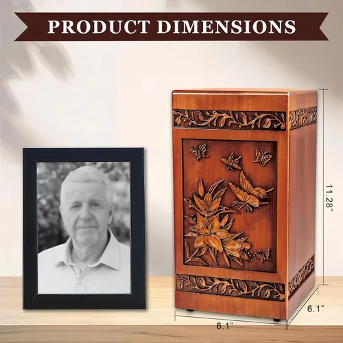 Vista 3 de Urna de madera para cenizas para adultos, machos y mujeres, urna decorativa conmemorativa funeraria, recuerdo de ataúd de entierro con bolsa