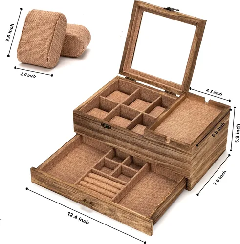 Vista 5 de Pinzoveco Caja Organizadora de Relojes para Hombres, Caja de Joyería para Hombres de 6 Compartimentos Exhibición y Almacenamiento de Relojes, Caja