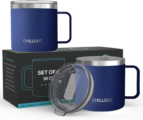 Vista 29 de Chillout Life - Taza de café con aislamiento térmico al vacío, acero inoxidable, mango y tapa, 16 onzas