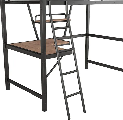 Vista 7 de Merax Litera individual de metal pesado con escritorio/barandilla de longitud completa para niños y niñas, no necesita somier, color negro