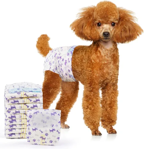 Vista 10 de MICOOYO Pañales Desechables para Perras, Pañales para Perras, Pañal para Mascotas Súper Absorbente con Agujero de Cola de Espuma para el Celo, Pañal