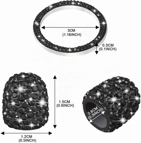 Vista 2 de WINKA 4 tapones para válvula de neumático de automóvil con diamantes de imitación, 1 cubierta de botón de motor de automóvil, anillo de encendido