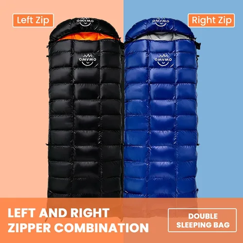 Vista 4 de Rectangular Down Sleeping Bag for Adults Camping Backpacking Negro/15℉/Cremallera izquierda/plumón de pato