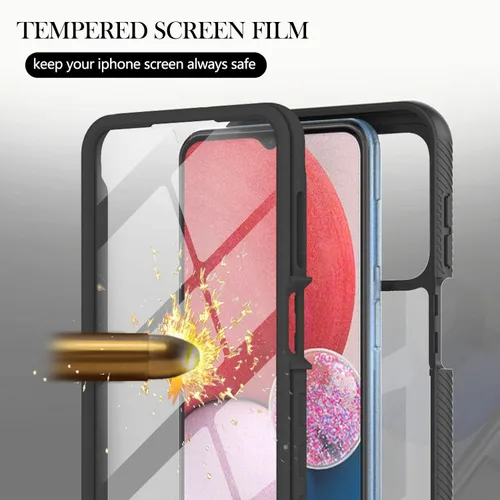 Vista 2 de Funda para Samsung Galaxy A13 LTE 4G, Samsung A13 LTE Funda para teléfono con protector de pantalla integrado, cubierta trasera delgada transparente