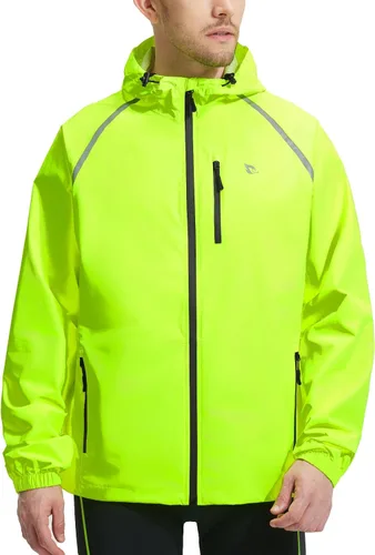 Vista 19 de baleaf Chaqueta impermeable para hombre con capucha ligera reflectante A-Negro