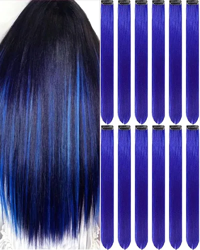 Vista 9 de 12 extensiones de cabello negro con clip, extensiones de cabello de color de 22 pulgadas, extensiones de cabello sintético largo y lacio para mujer