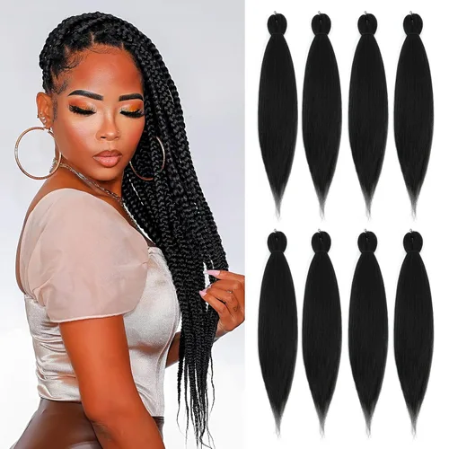 Vista 24 de Cabello trenzado preestirado - 12 pulgadas, 8 paquetes, cabello trenzado corto natural negro para trenzas torcidas o en caja, extensiones de cabello