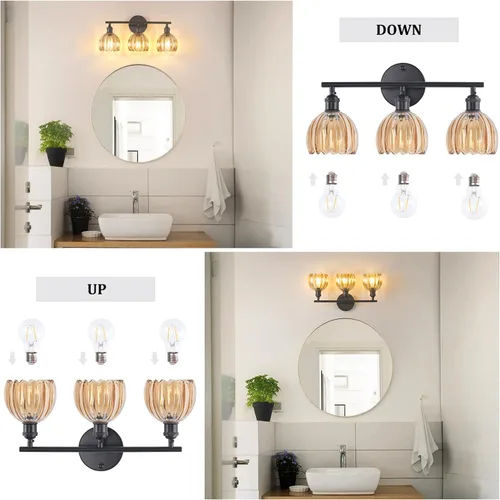 Vista 195 de Shenmoyl Lámparas de baño, lámpara de pared de 2 luces para tocador sobre espejo con pantalla de vidrio tulipán blanco para dormitorio, sala