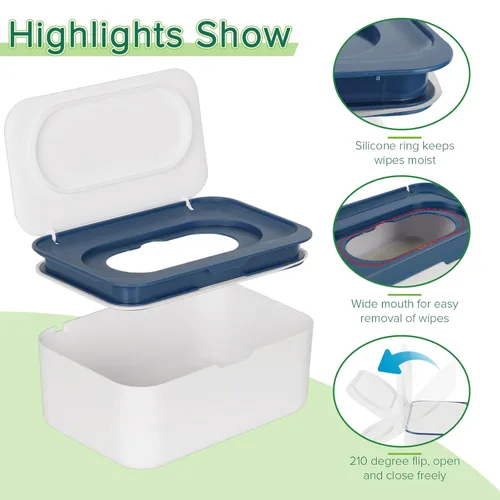 Vista 3 de Flenpptly 2 Pack Dispensador de Toallitas para Bebé, Estuche para Toallitas Portador de Toallitas para Bebé Mantiene las Toallitas Frescas, Azul