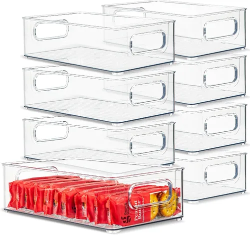 Vista 12 de Contenedor de plástico transparente para almacenamiento de alimentos con asas para organizar cocina, despensa, refrigerador, congelador, despensa