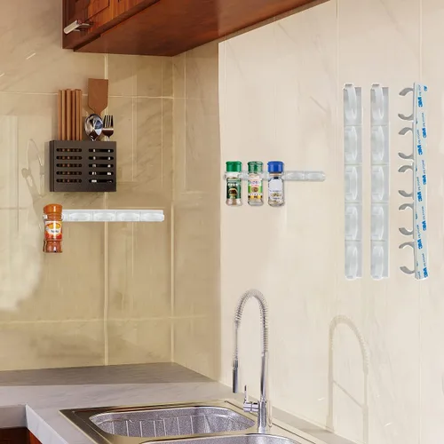 Vista 4 de Paquete de 4 pinzas de 20 clips para especias montado en la pared, estante organizador, soporte para almacenamiento de tarros de condimentos, clip