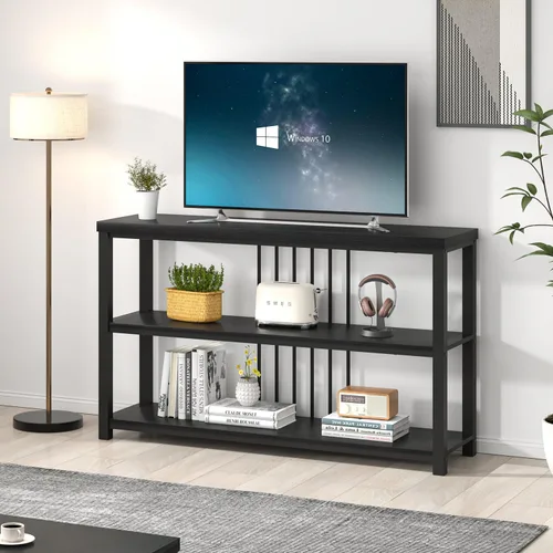 Vista 4 de FOLUBAN Mesa de entrada, moderna mesa consola de sofá con estante de almacenamiento de 3 niveles para sala de estar, pasillo, vestíbulo, roble negro