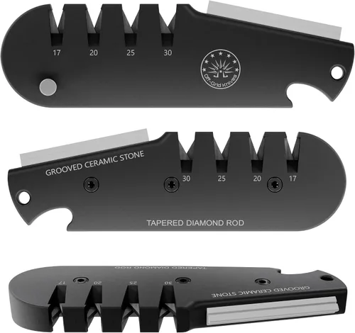 Vista 2 de Off-Grid Knives - Afilador de cuchillos QuadEdge con 4 ángulos: 17° 20° 25° 30°, caña de diamante, afilador de anzuelos de pesca, piedra