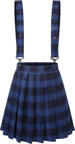 Vista 2 de chouyatou Minifalda plisada a cuadros con correa decorativa para mujer