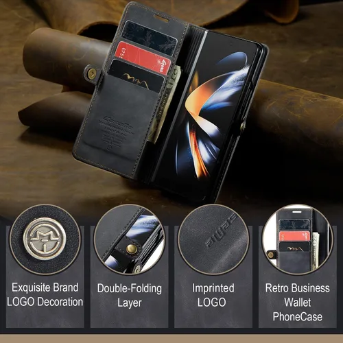 Vista 8 de Funda de cuero tipo cartera con tapa para Samsung Galaxy Z Fold4, con tarjetero y cierre magnético, a prueba de golpes, con soporte plegable, funda