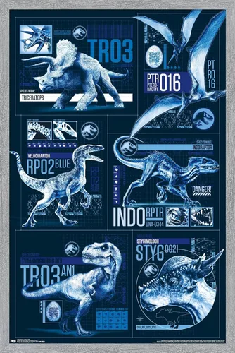 Vista 40 de Trends International Jurassic World: Fallen Kingdom - Póster de pared con cuadrícula, 14.725 x 22.375 pulgadas, versión enmarcada de madera