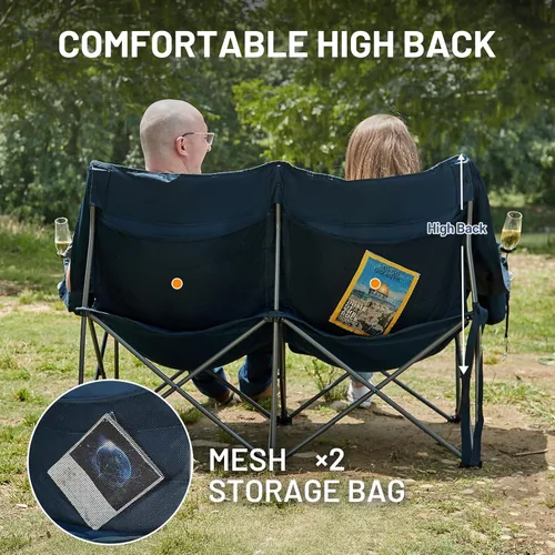 Vista 5 de Timber Ridge Silla de Campamento Doble, Sofá de Campamento Plegable Resistente para Exteriores, Sillas de Camping Tipo Loveseat Perfectas