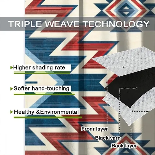 Vista 36 de Cortinas con patrón geométrico tribal, estilo suroeste, azteca, rústico, occidental, nativo americano, opacas, con bolsillo para barra, decoración