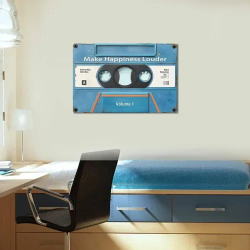 Vista 4 de MAMAGO Impresiones de cinta vintage de cassett motivacional, decoración de pared, cinta azul HD que hace que la felicidad sea más fuerte