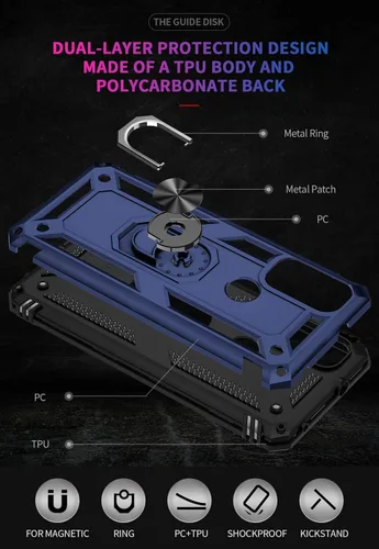 Vista 4 de Funda para Moto G Power 2022, con protector de pantalla, grado militar, 16 pies, cubierta probada contra caídas con soporte magnético, funda Azul