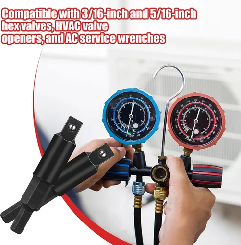Vista 5 de Chumia Llave de servicio HVAC, 2 piezas, 3/16 a 5/16, adaptador de llave hexagonal, herramientas de servicio HVAC, herramientas de aire