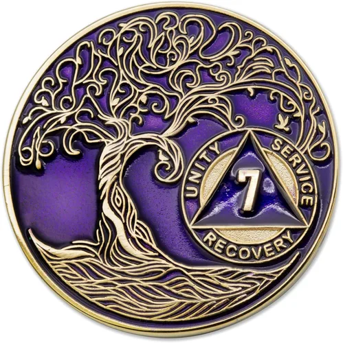 Vista 166 de 1 año Sobriety Mint Twisted Tree of Life Medallón de recuperación AA chapado en oro, chip/ficha - negro