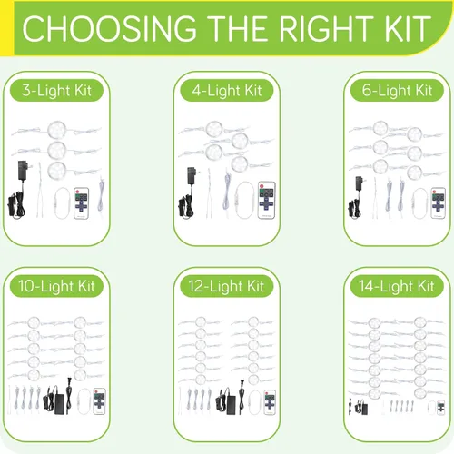 Vista 6 de Luz de disco cableada para debajo del mostrador, conectable, con control remoto inalámbrico, regulable, luces LED de armario regulables, 110 V