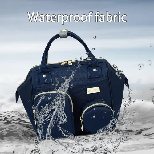 Vista 3 de Lmbabter Bolsa de pañales para bebé, impermeable, multifuncional, mini bolsa de pañales inteligente con bolsillo aislado para exteriores, Azul