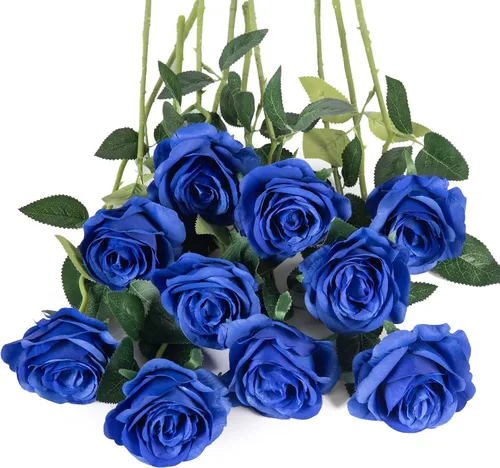 Vista 7 de 10 rosas artificiales de tallo largo, rosas de seda falsas para bricolaje, ramo de boda, mesa, centro de mesa, decoración del hogar (negro)