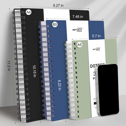 Vista 8 de RETTACY Cuaderno de diario punteado, 300 páginas, tamaño mediano A5