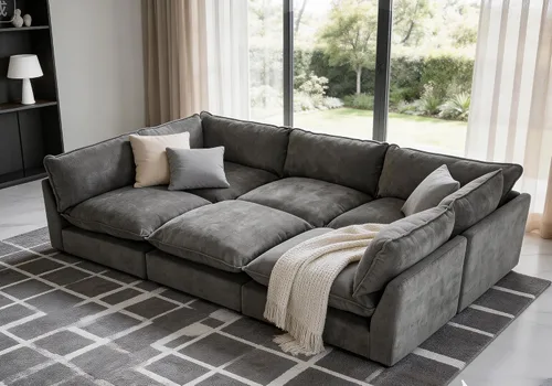 Vista 14 de Iroomy Oversized Modular Sectional Sofa, Chenille Cloud Couch, Deep Comfy Seat, 4-Seater Sofas, Couches, Living Room, Beige
