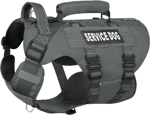 Vista 7 de Chaleco de servicio para perros grandes, arnés táctico marrón con Molle militar, malla transpirable y hebilla de metal de 1.49 oz - Talla M