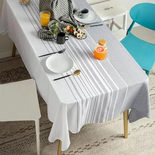 Vista 2 de Fennco Styles Mantel moderno de algodón tejido a rayas de 40 pulgadas de ancho x 55 pulgadas de largo, mantel rectangular con textura blanca