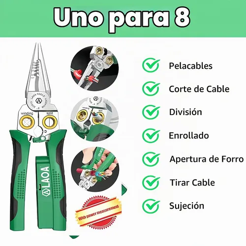 Vista 6 de Pelacables 8 en 1 con probador de voltaje, alicates multifuncionales para electricista profesional con función de medición de electricidad, alicates