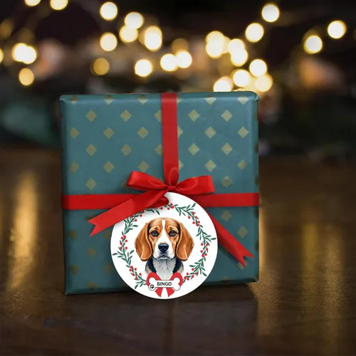 Vista 7 de Adorno de Navidad personalizado de Beagle, adorno personalizado con nombre de mascota, regalos para los amantes de los perros Beagle, decoración